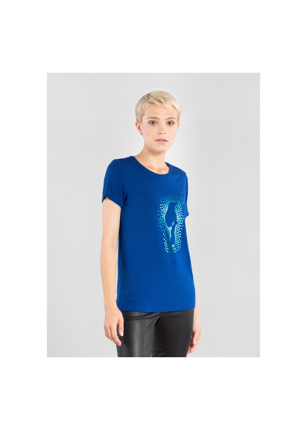 Niebieski T-shirt damski z wilgą TSHDT-0070-61(Z20)-01