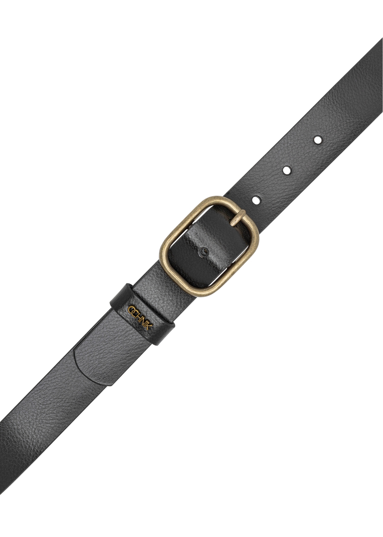 Skórzany pasek damski w kolorze czarnym PASDS-0335-99(W26), widok produktu z góry na białym tle.