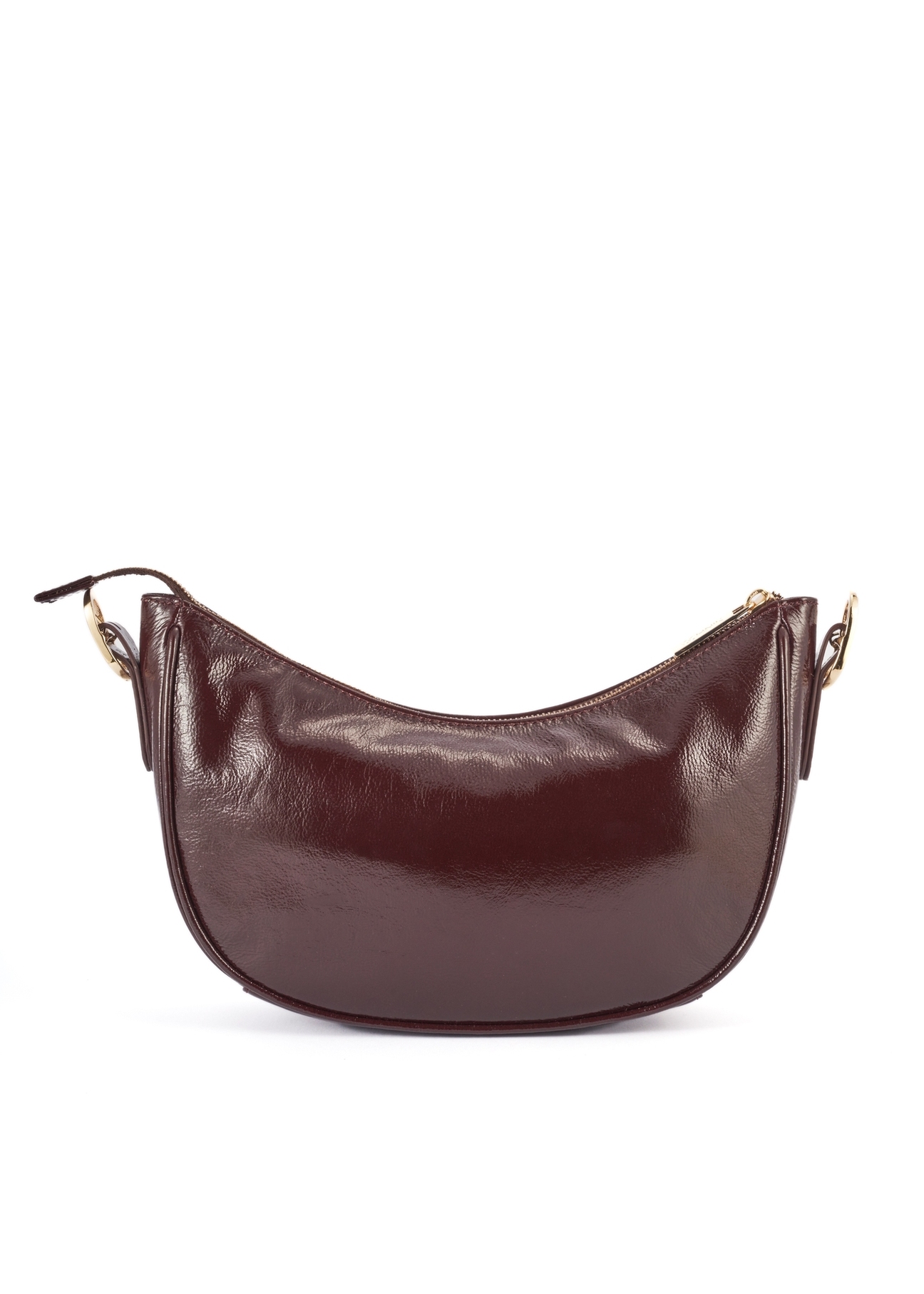 Bordowa skórzana torebka damska hobo TORES-1180-49(Z25), widok produktu tyłem na białym tle.