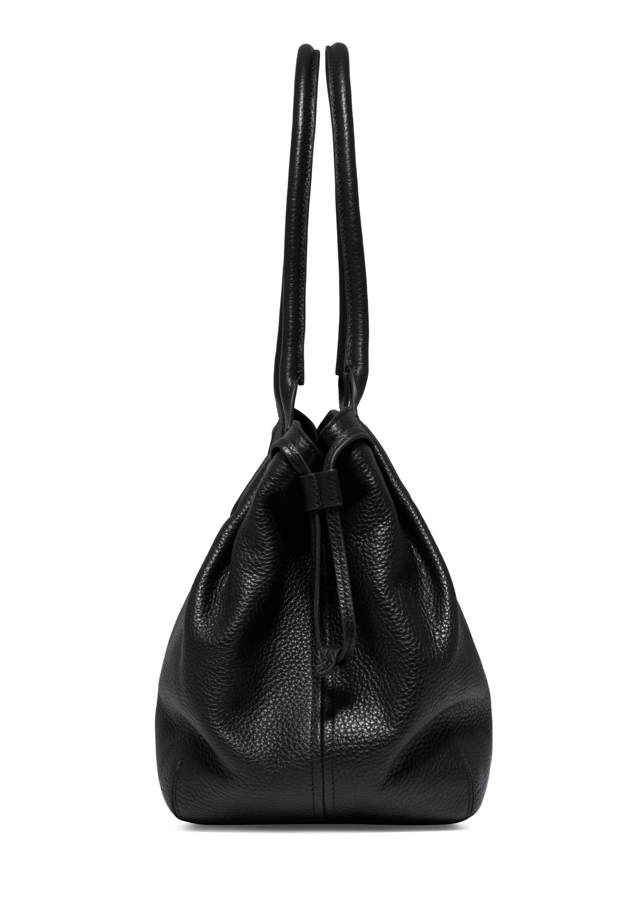 Skórzana torebka shopper w kolorze czarnym TORES-1360-9I(Z26) - widok produktu z boku, na białym tle.