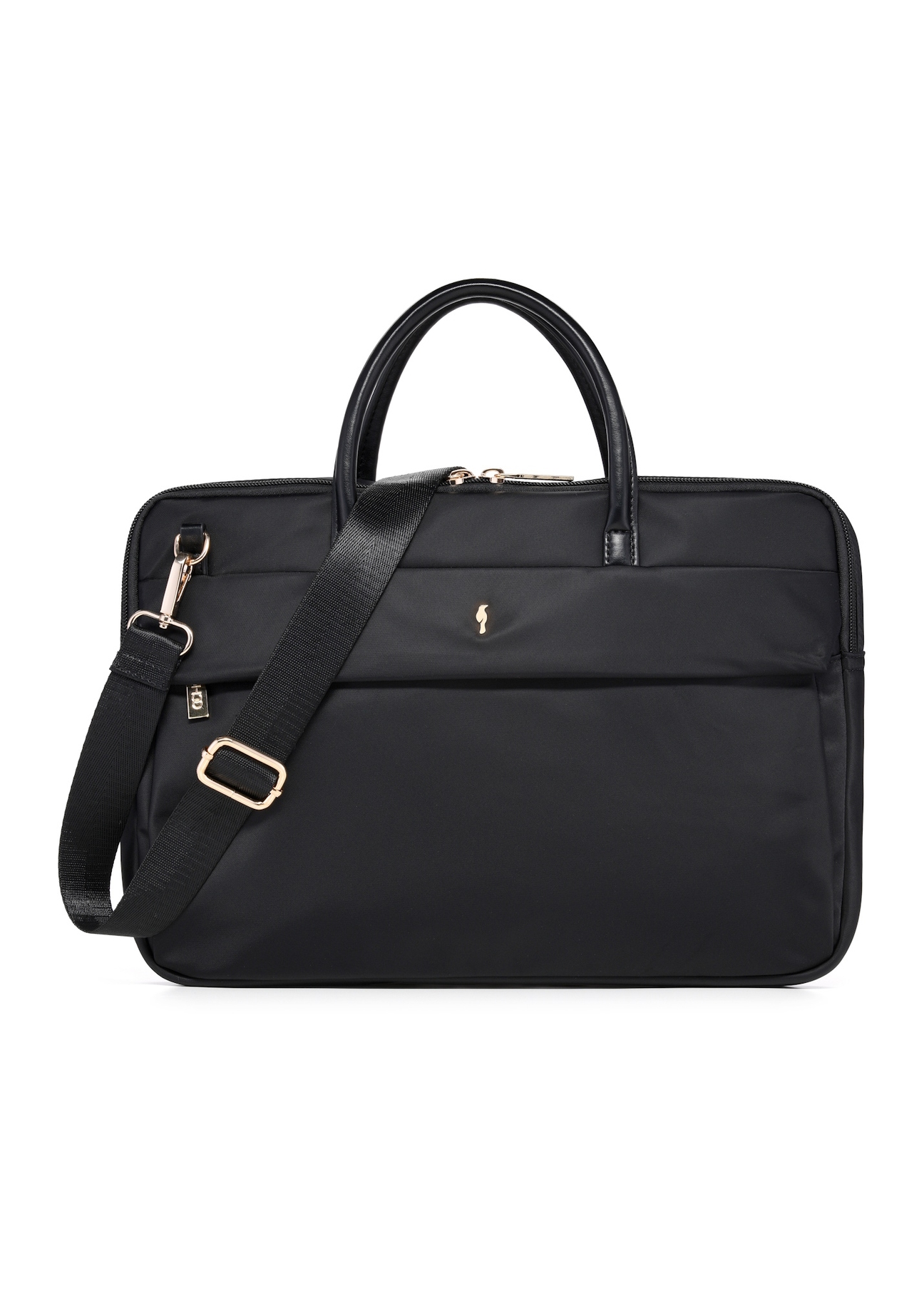 Czarna damska torba na laptopa TOREN-0344-99(W26), widok produktu z przodu na białym tle.