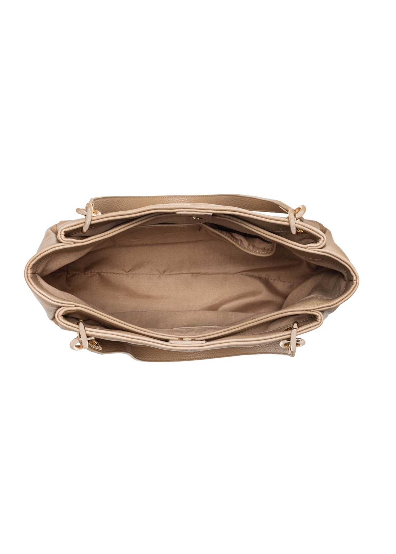 Beżowa damska torebka z imitacji skóry TOREC-0998-1D(W26), widok produktu w środku na białym tle.