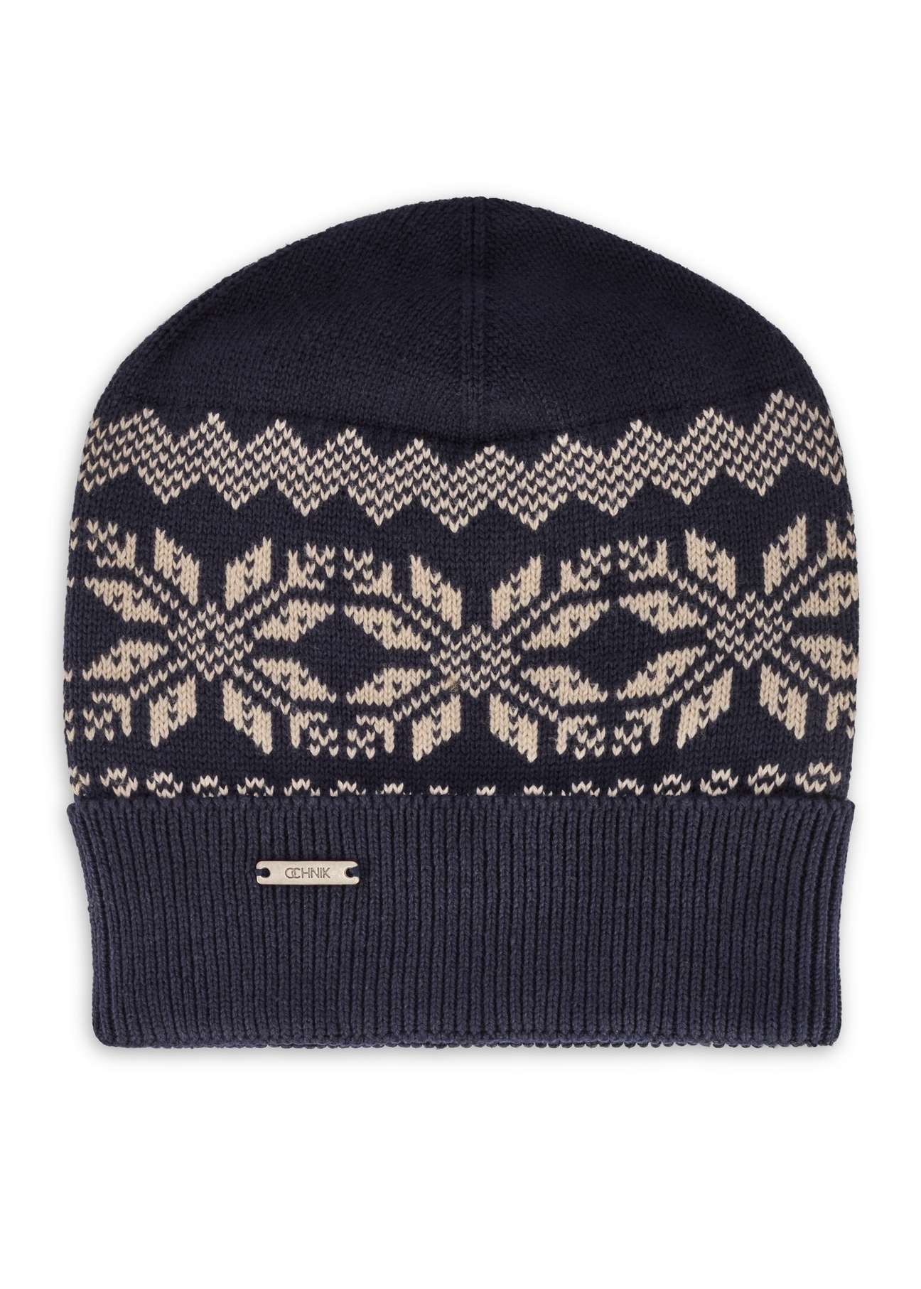 Granatowa bawełniana czapka męska CZAMT-0090-69(Z25), widok produktu od przodu na białym tle.