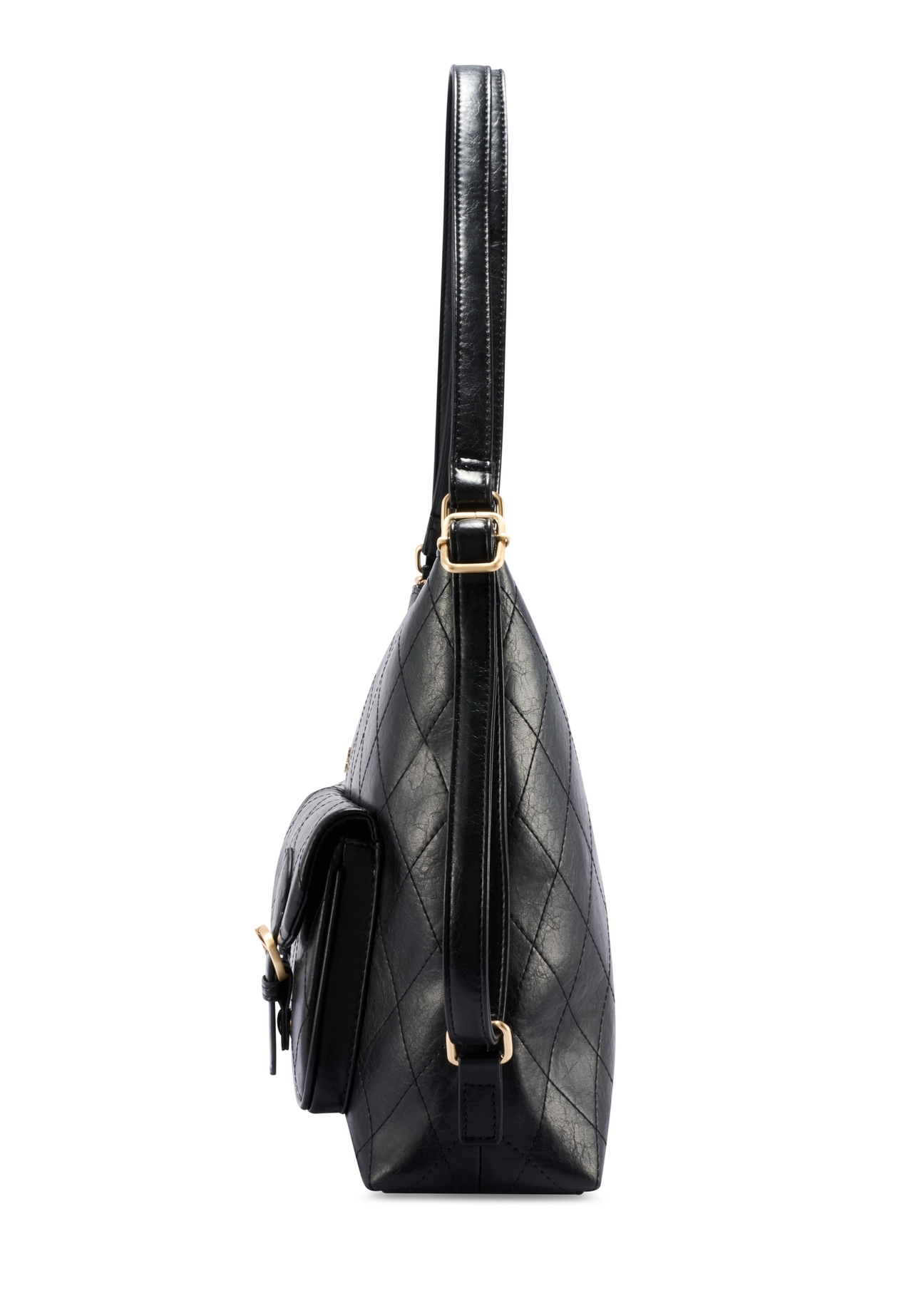 Czarny skórzany pasek damski PASDS-0342-99(W26) - widok produktu z boku, na białym tle.