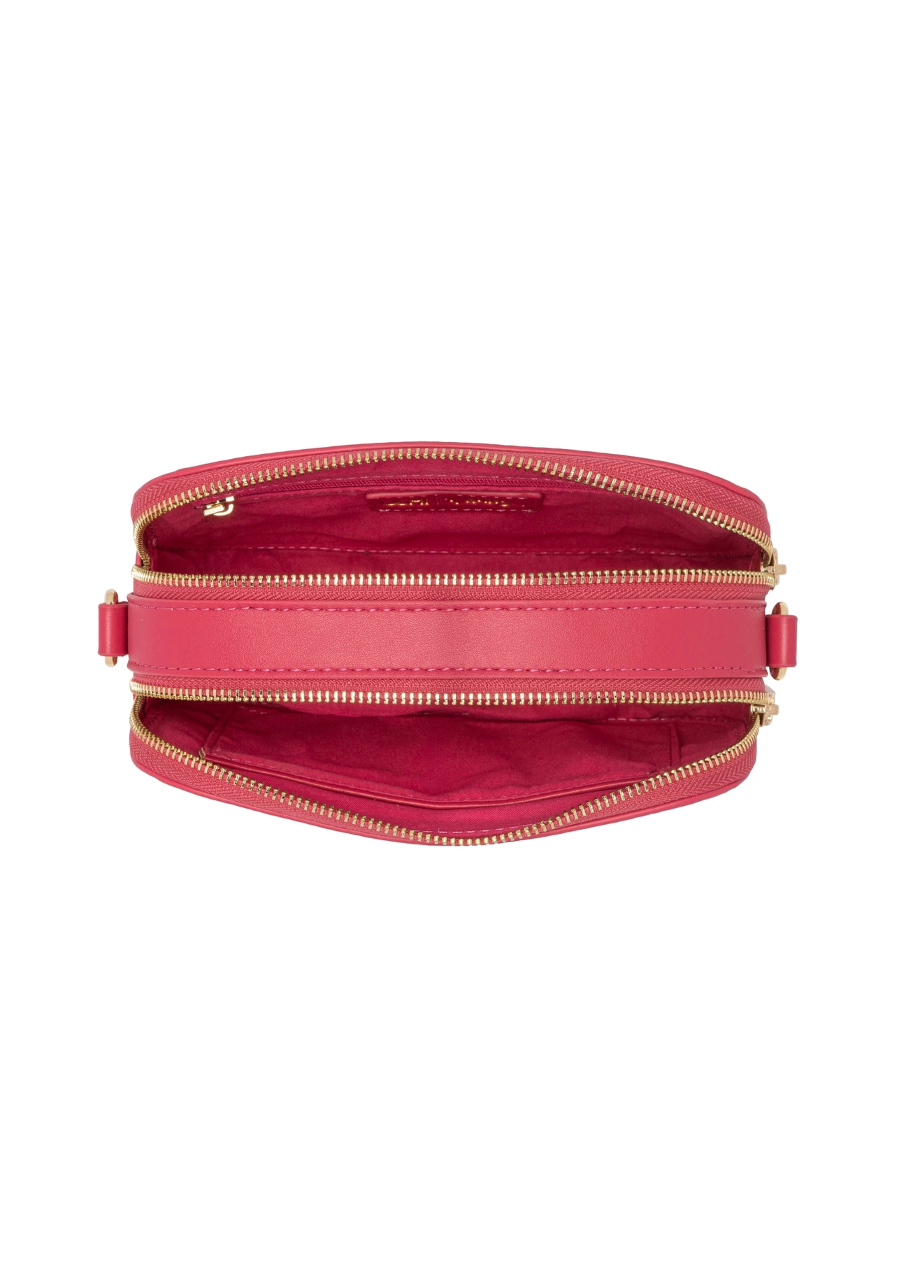 Fuksjowa mała torebka damska TOREC-1172-5E(W26)- widok produktu z góry, na białym tle. 