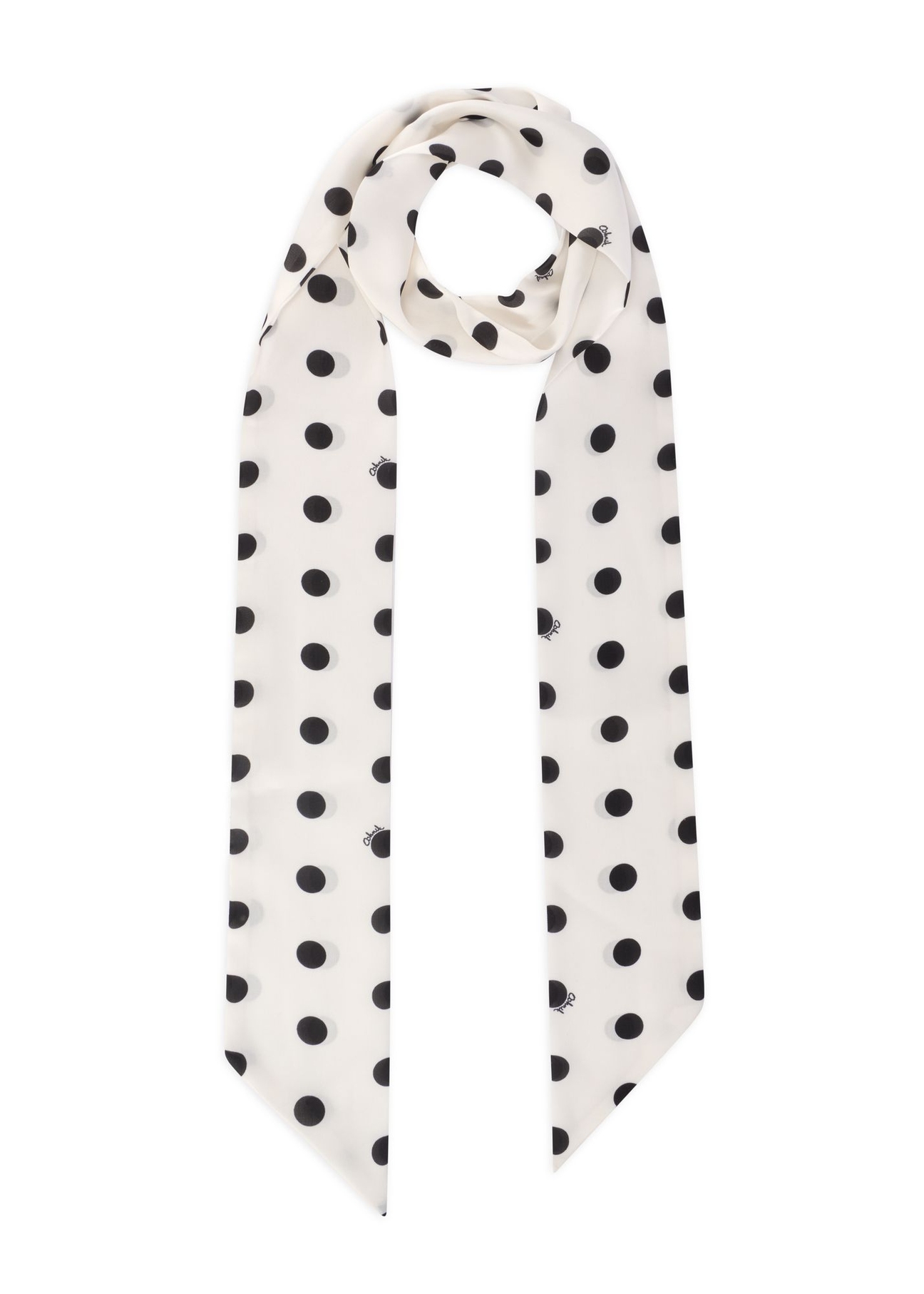 Kremowa apaszka damska w grochy SZADT-0187-0P(W26) - widok produktu z przodu, na białym tle.