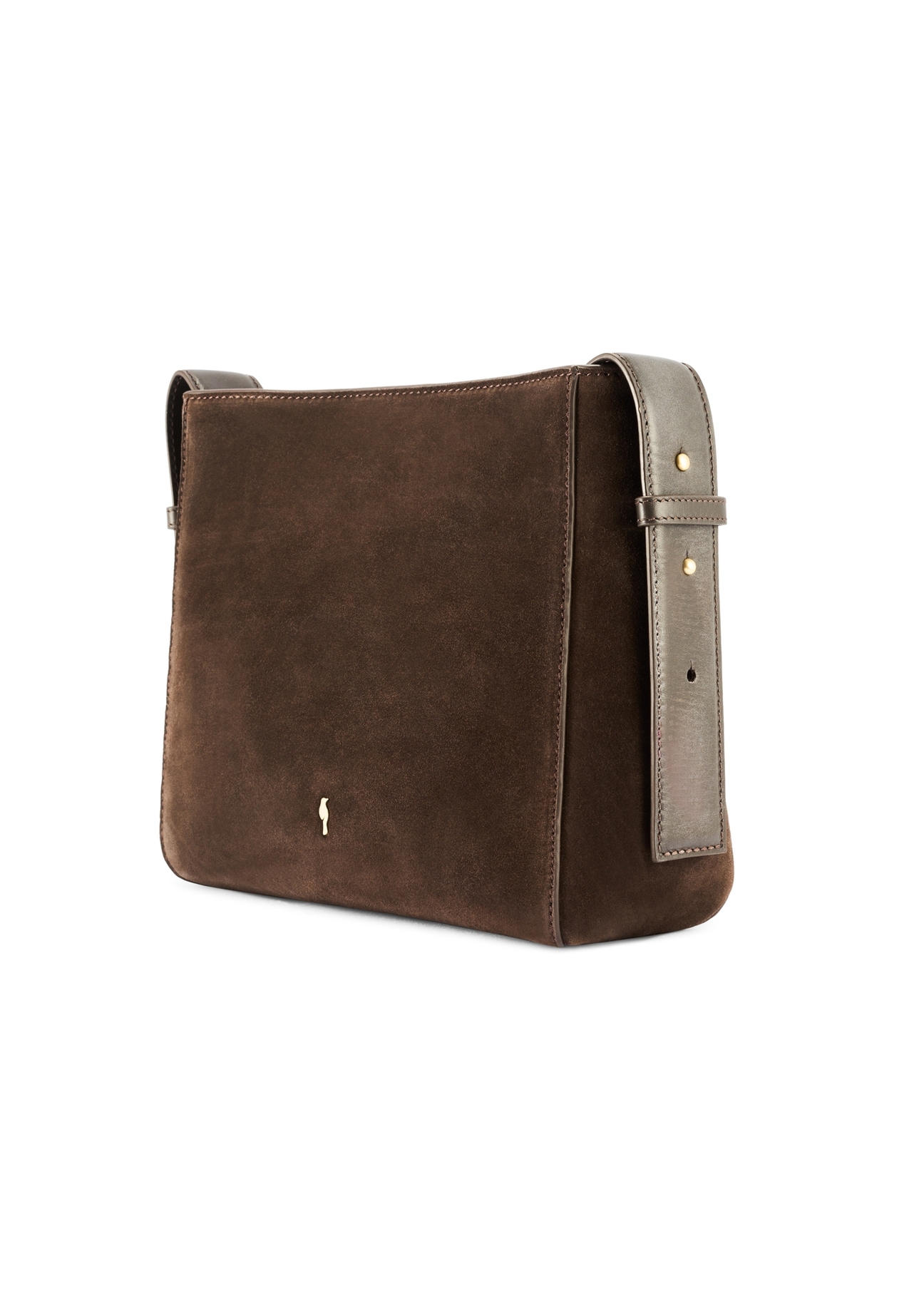 Skórzana torebka damska w kolorze brązowym TORES-1251-1I(W26) - widok produktu po skosie, na białym tle. 