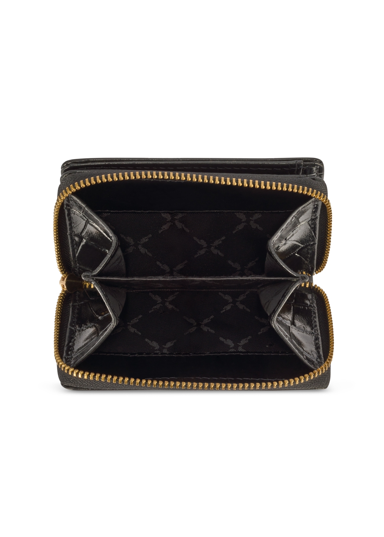 Czarny portfel damski croco PORES-0888B-99(Z25), widok produktu od góry na białym tle.