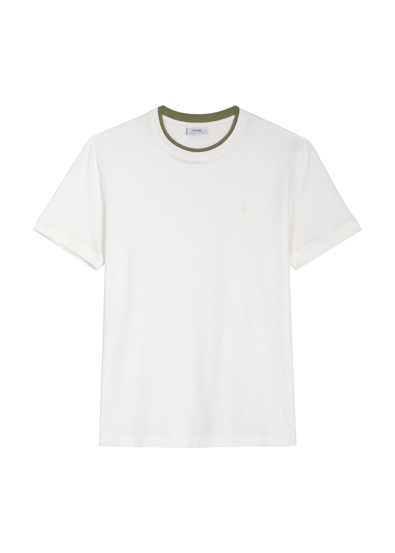 Kremowy bawełniany gładki T-shirt męski TSHMT-0155-0B(Z26) - widok produktu z przodu, na białym tle. 