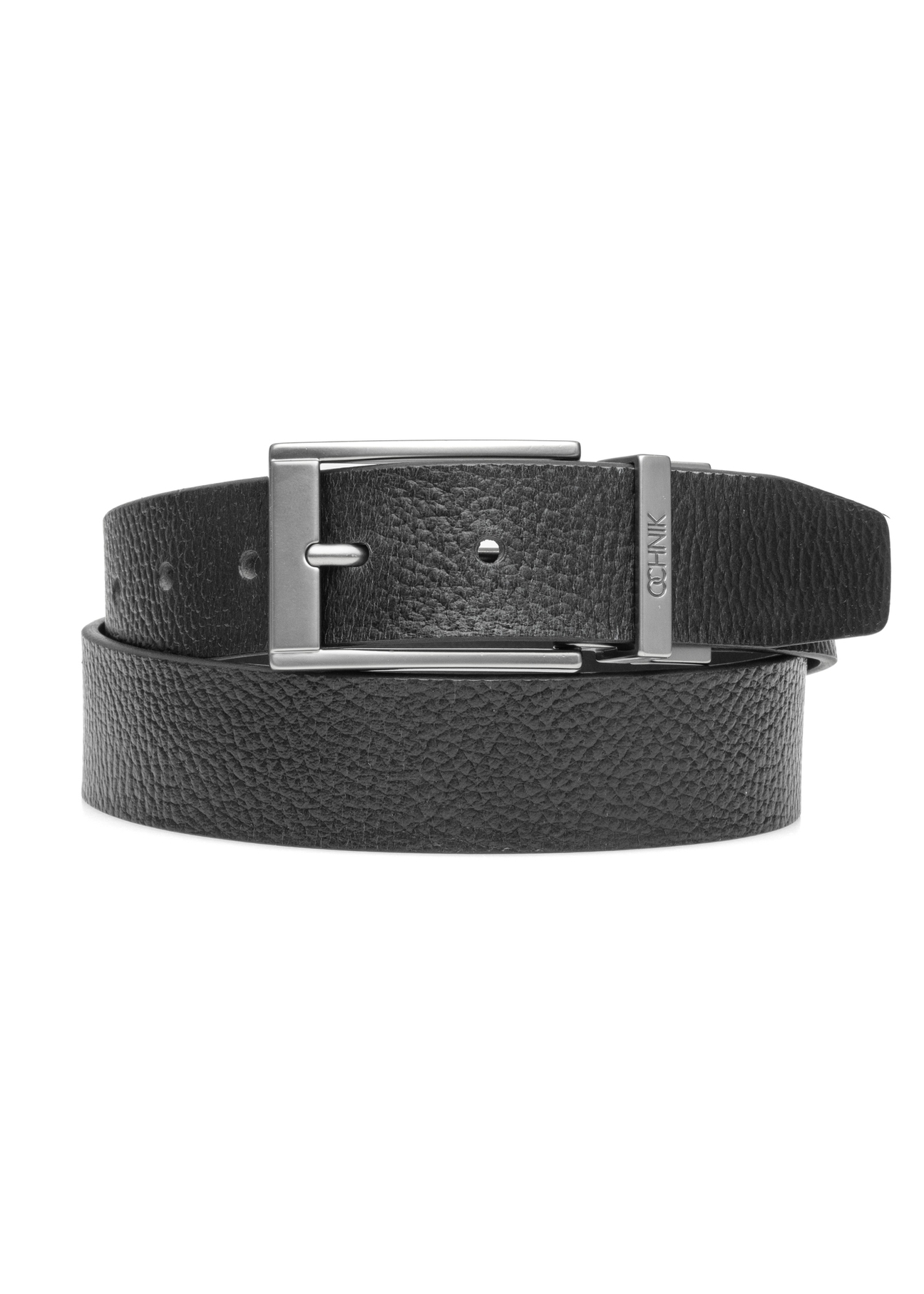 Skórzany dwustronny pasek męski PASMS-0167-9P(W26) - widok produktu z przodu, na białym tle. 