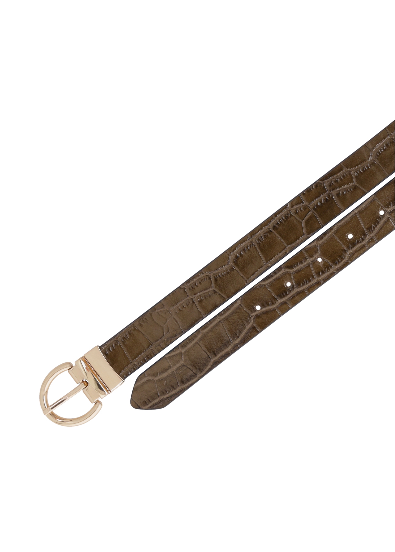 Dwustronny skórzany pasek damski croco PASDS-0332-8D(Z26), widok produktu z góry na białym tle.