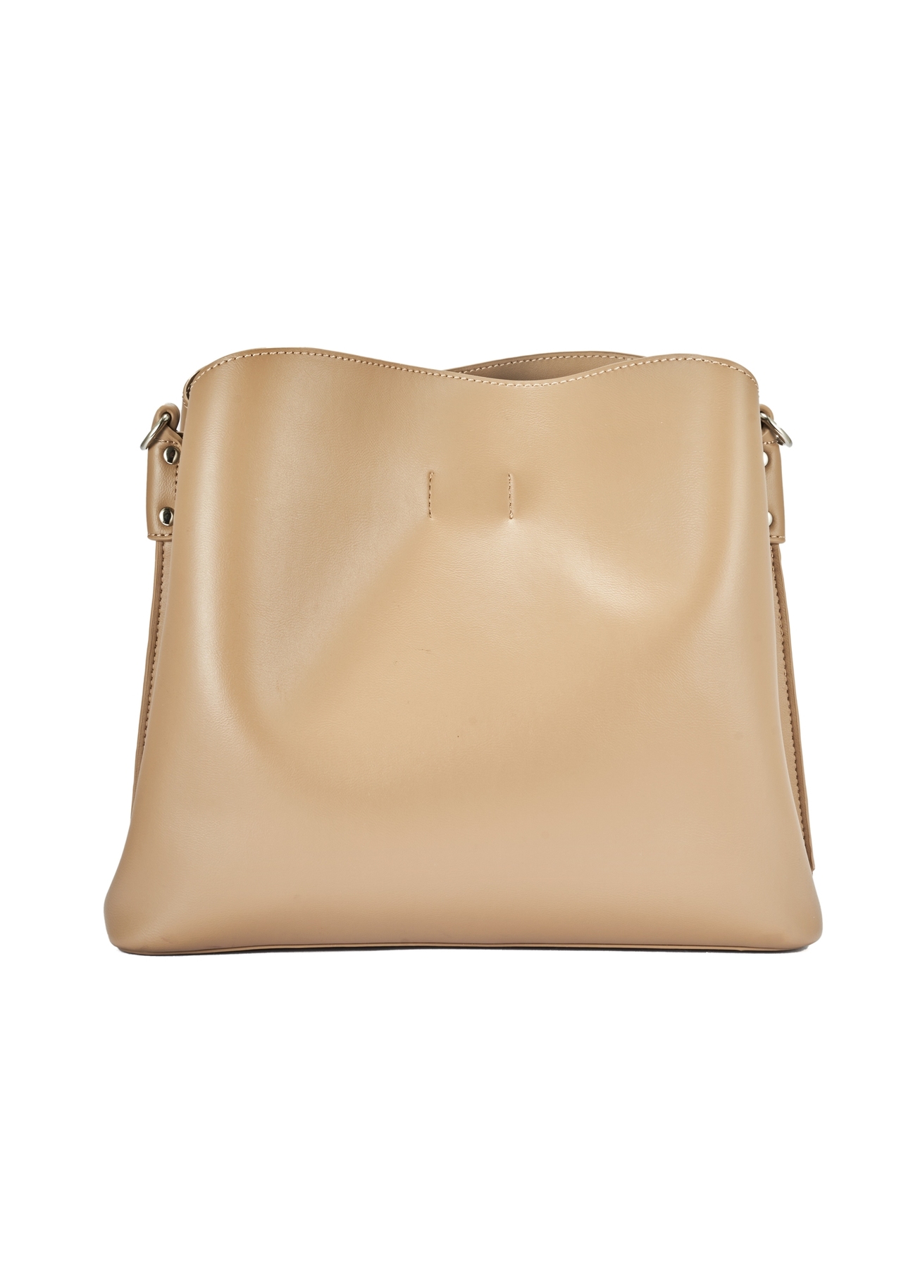 Beżowa torebka shopper damska TOREC-0862B-81(Z25), widok produktu tyłem na białym tle.