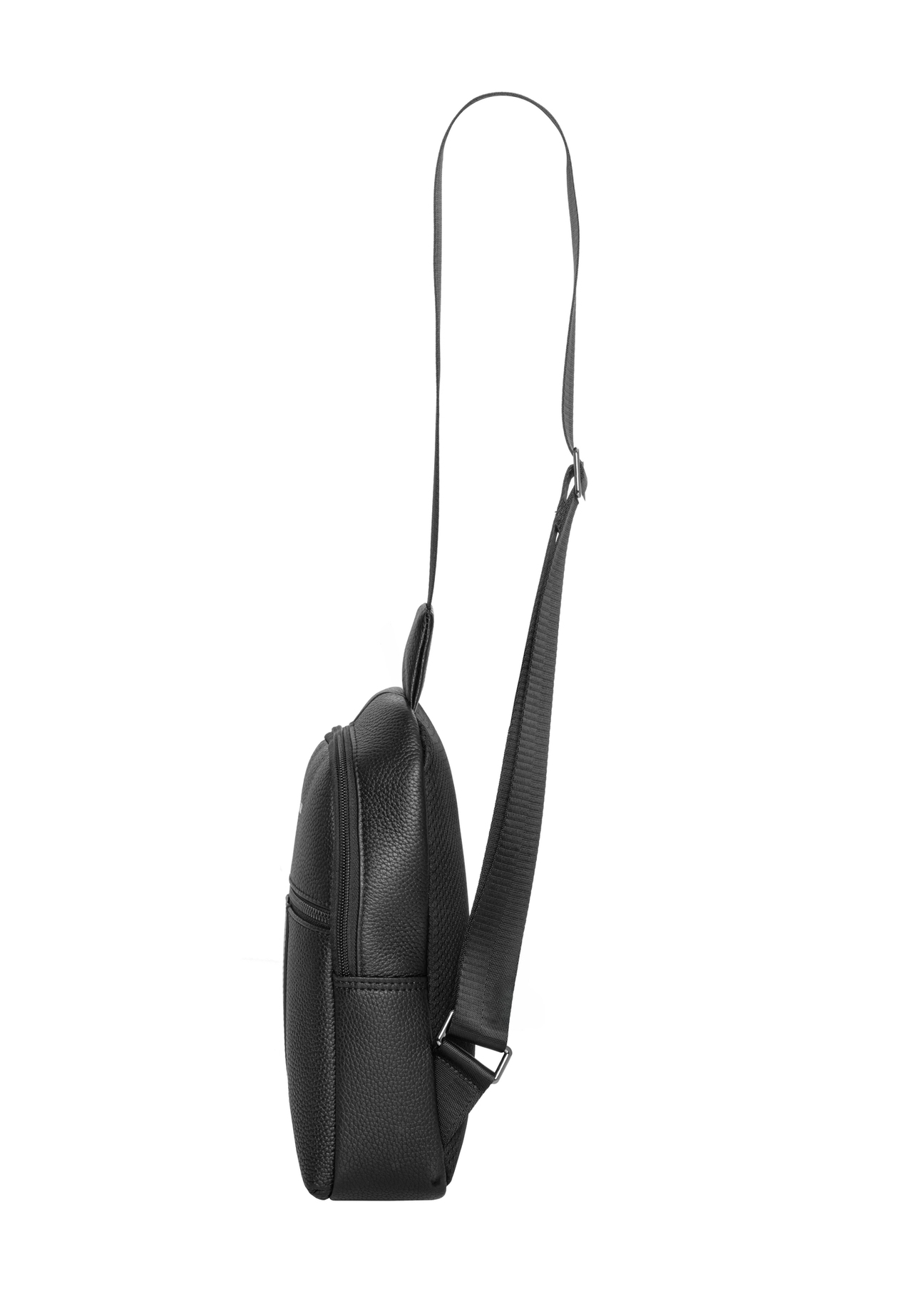 Czarna męska skórzana nerka crossbody TORMS-0538-9I(Z26), widok produktu od boku na białym tle.