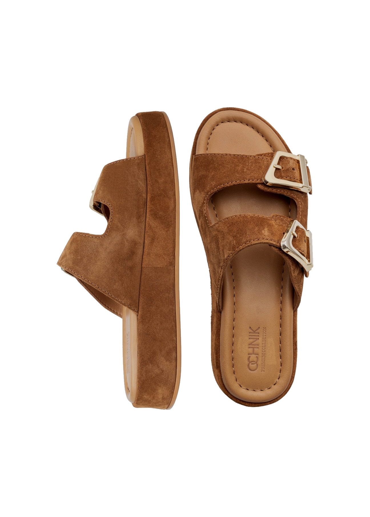 Zamszowe klapki damskie na platformie BUTYD-1242-1D(W26)