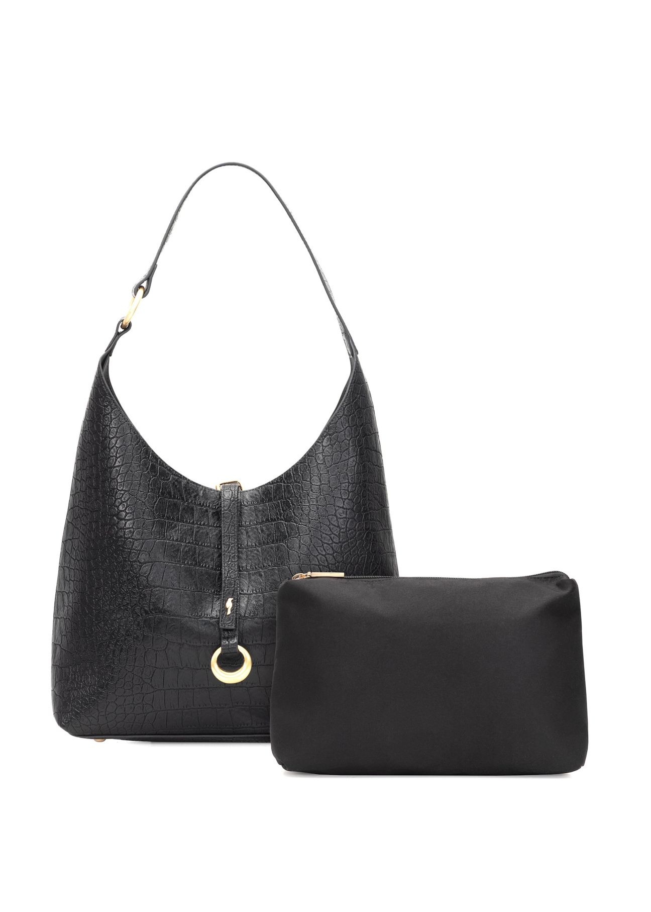 Czarna torebka damska z motywem croco TOREC-1170-9G(W26), widok produktu z przodu na białym tle.