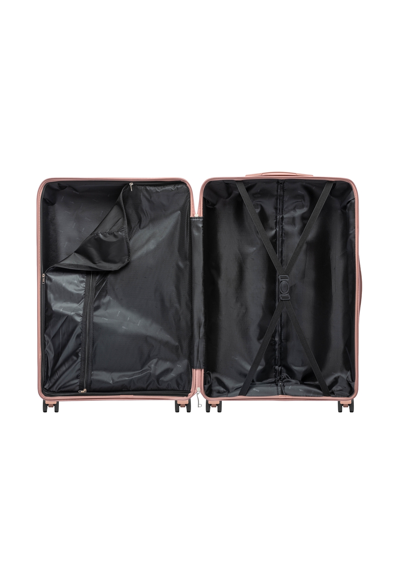 Duża walizka na kółkach WALPP-0024-5B-28(W26), widok produktu od środka na białym tle.