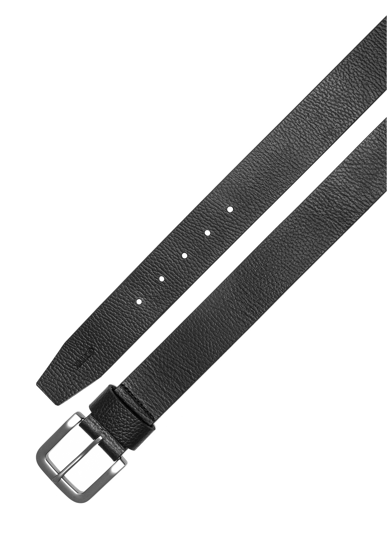 Czarny skórzany pasek damski PASDS-0312A-99(Z25), widok produktu z góry na białym tle.