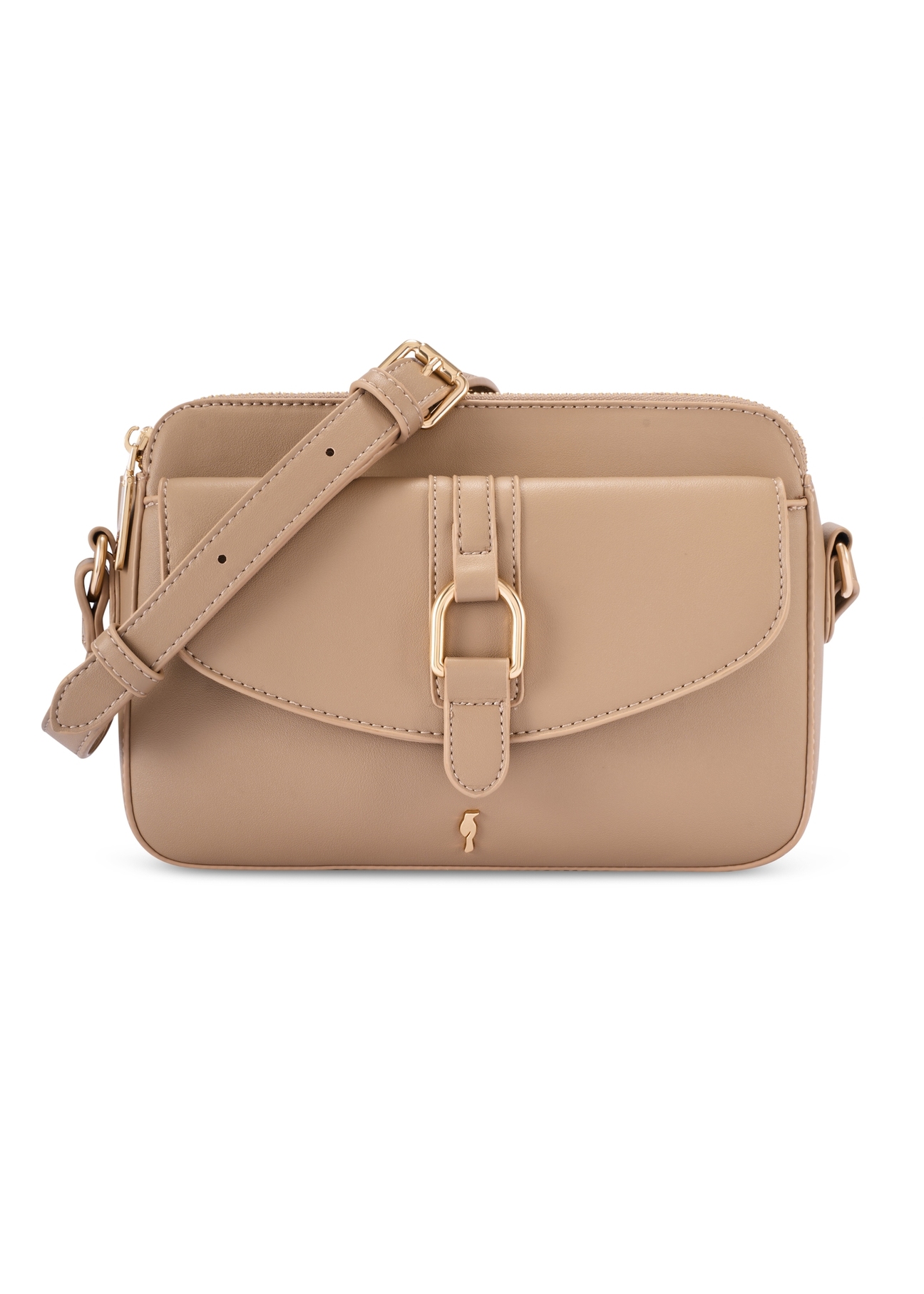 Beżowa mała torebka damska TOREC-1175-1D(W26) - widok produktu z przodu, na białym tle.