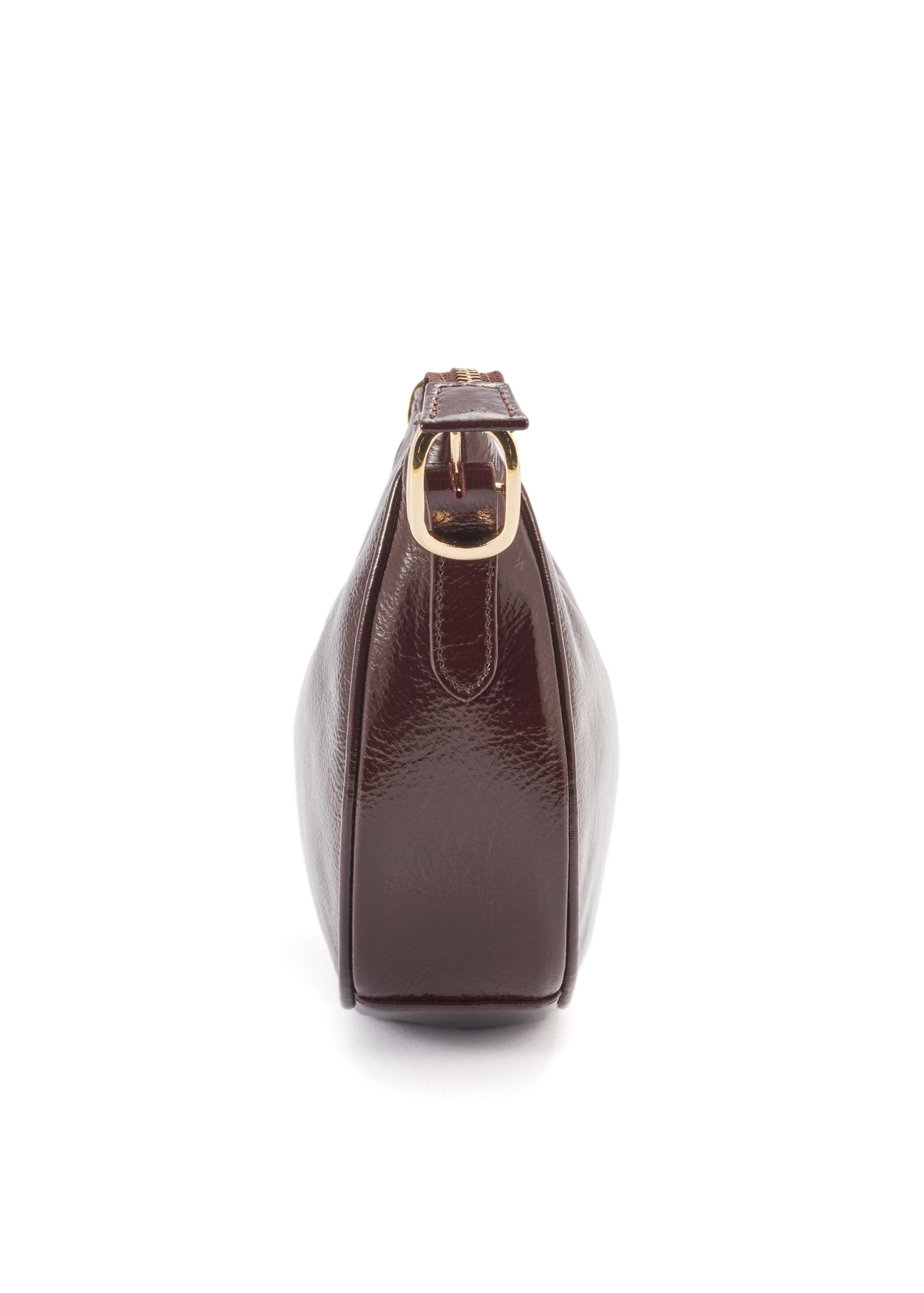 Bordowa skórzana torebka damska hobo TORES-1180-49(Z25), widok produktu bokiem na białym tle.