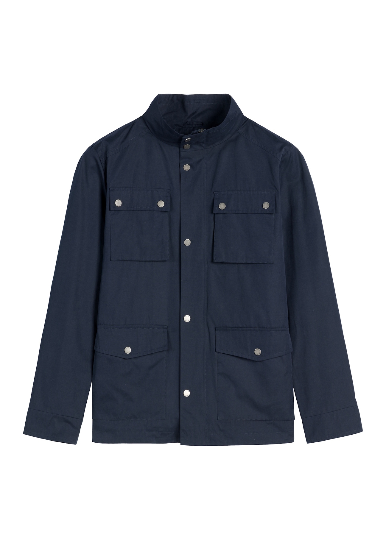 Granatowa kurtka męska przejściowa KURMT-0376-7D(W26), widok produktu z przodu na białym tle.