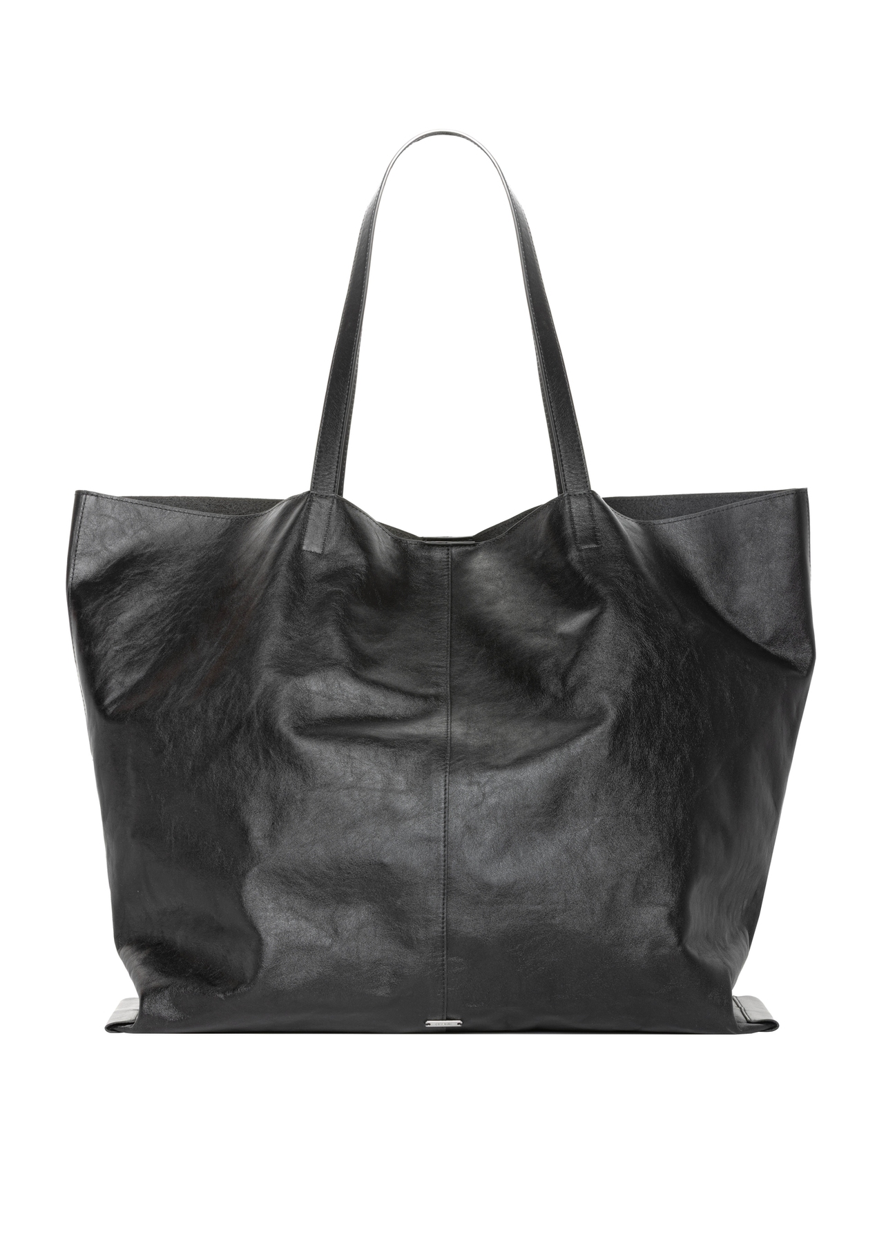 Czarna duża skórzana torebka shopper TORES-1354-99(Z26), widok produktu z przodu na białym tle.