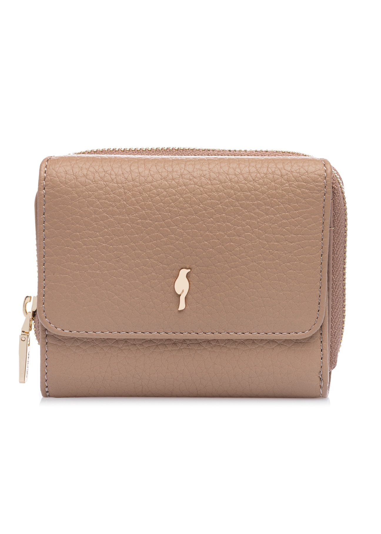 Mały różowy skórzany portfel damski PORES-0802H-5D(W26), widok produktu z przodu na białym tle.