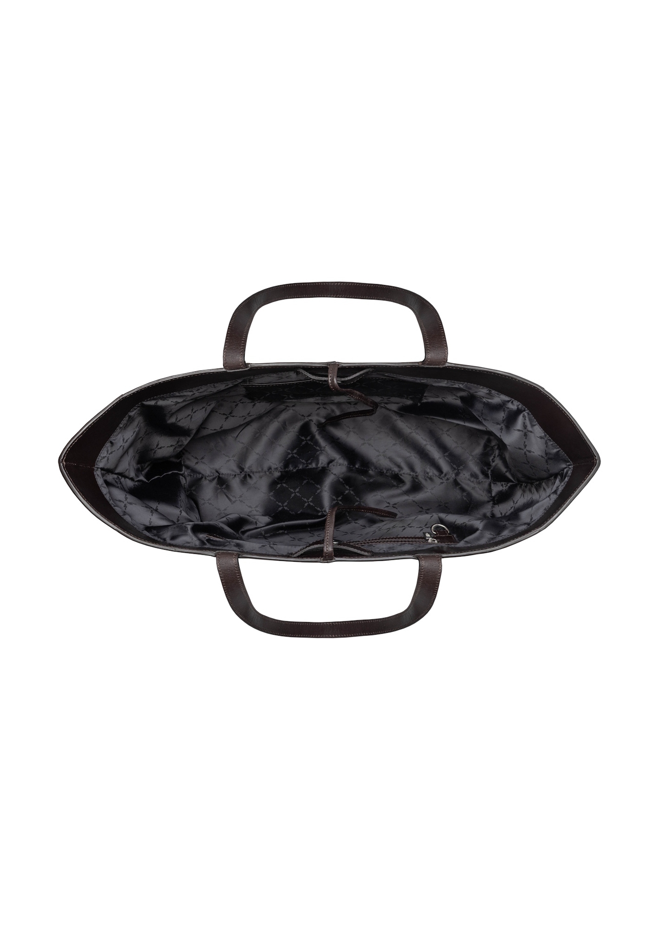 Brązowa duża skórzana torebka damska TORES-1299-1H(W26), widok produktu w środku na białym tle.