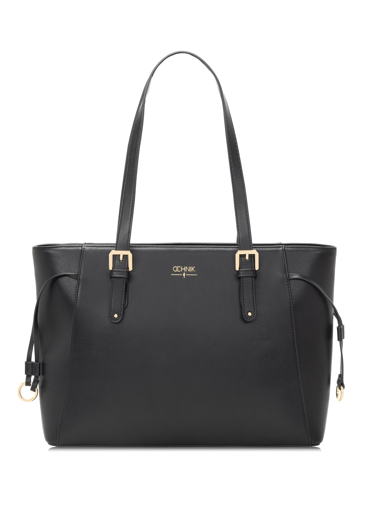 Czarna torebka shopper TOREC-1029-99(W26), widok produktu z przodu na białym tle.