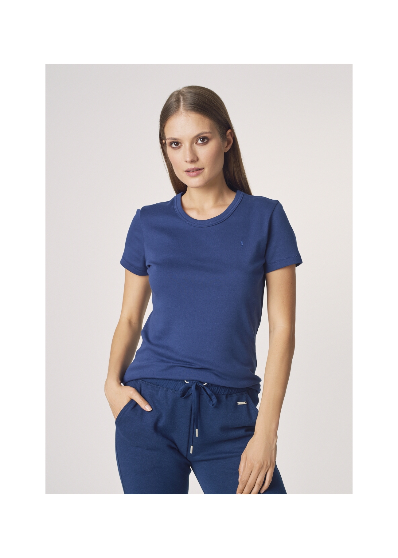 Granatowy T-shirt basic damski TSHDT-0076-69(Z21)-01