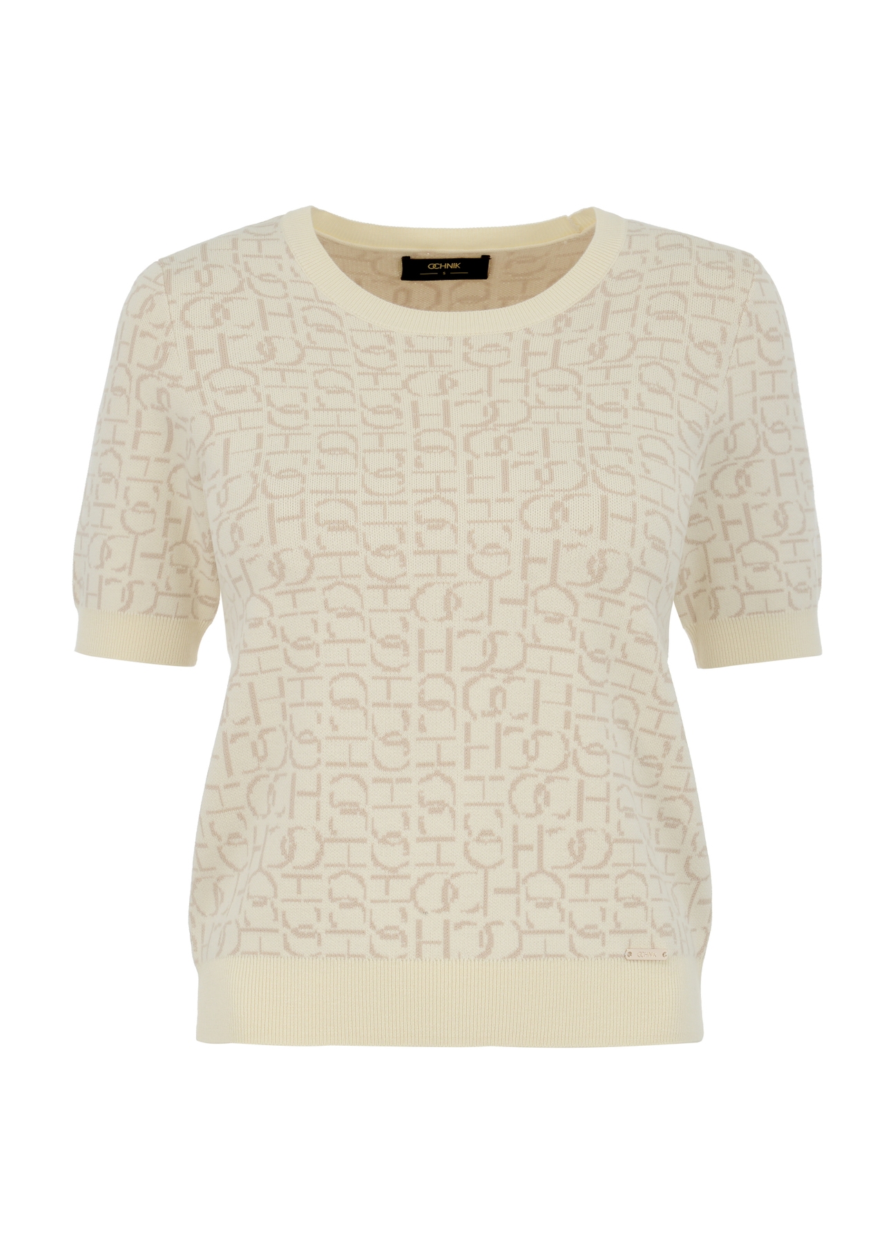 Beżowy sweter damski w monogram SWEDT-0177-80(W23)-04