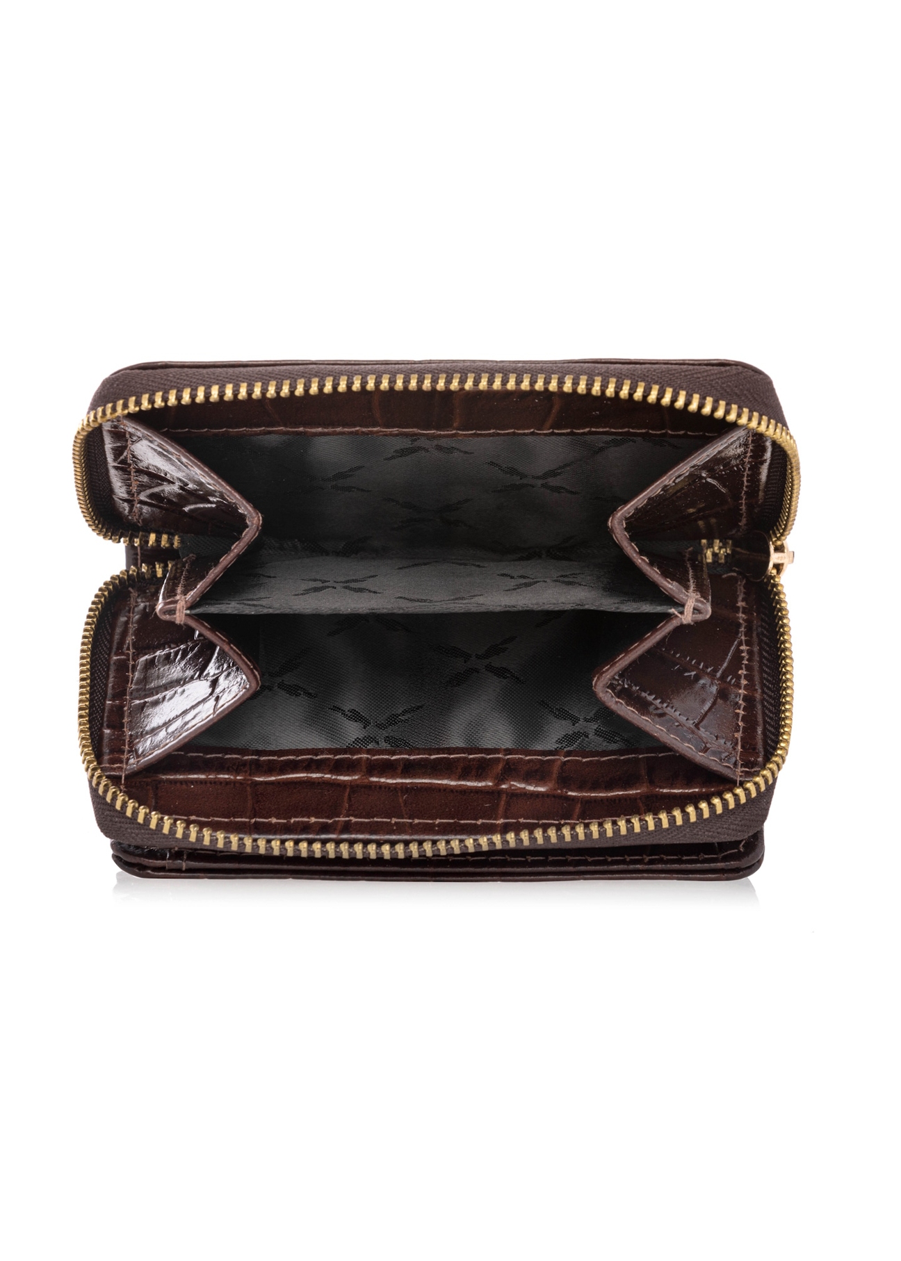 Brązowy portfel damski croco PORES-0888-1H(W26), widok produktu w środku na białym tle.