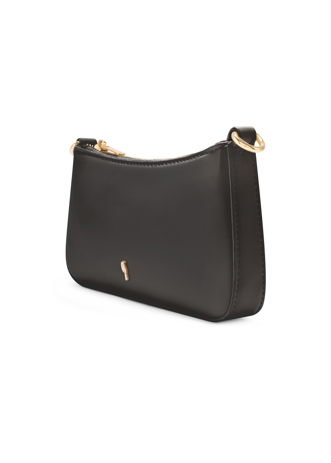 Mała czarna torebka damska TOREC-1188-99(W26), widok produktu skosem na białym tle.