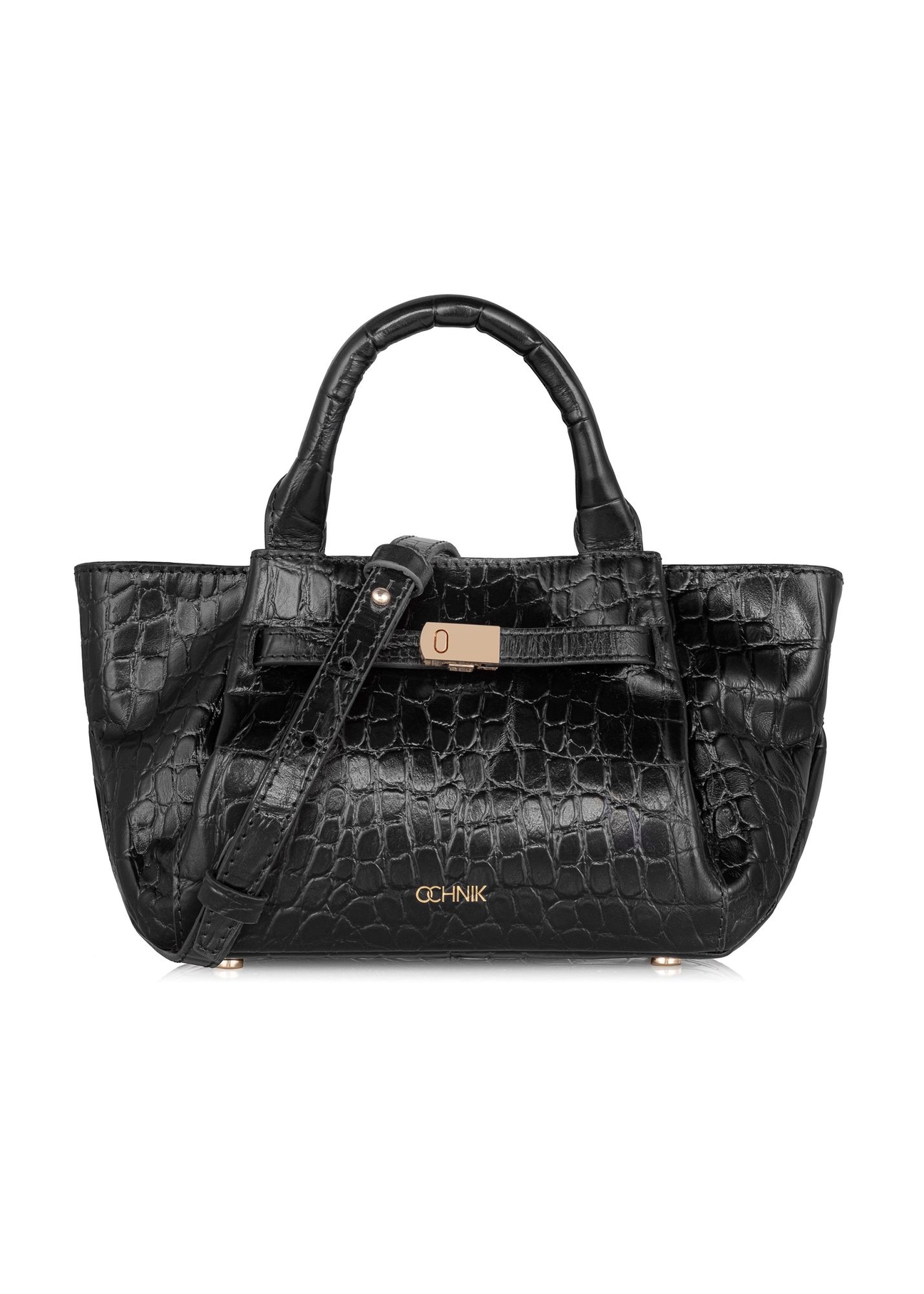 Mała skórzana torebka damska czarna croco TORES-0998-97(W24)-01