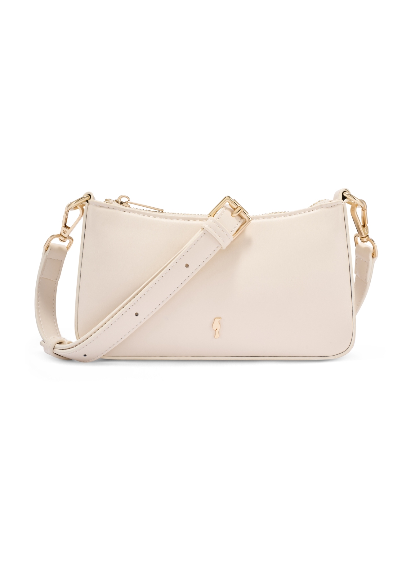 Mała kremowa torebka damska TOREC-1188-0B(W26) - widok produktu z przodu, na białym tle.