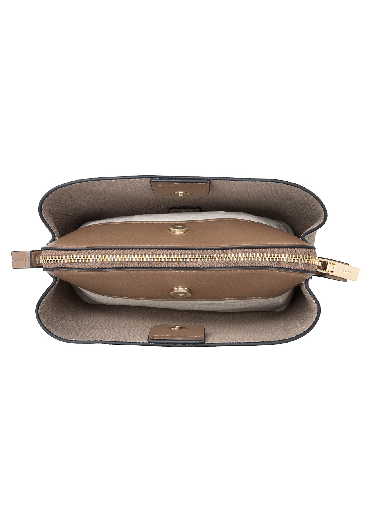 Beżowa mała torebka damska TOREC-0768-1B(W26), widok produktu w środku na białym tle.