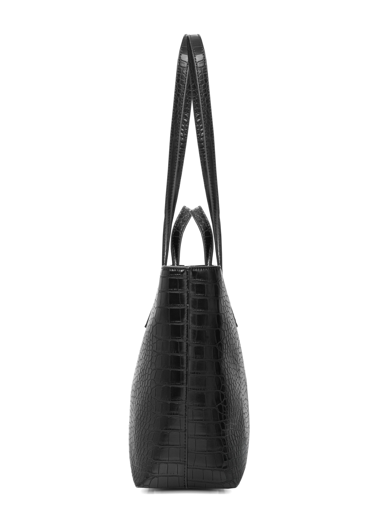 Czarna torebka damska shopper TOREC-1204-9G(W26), widok produktu z boku na białym tle.