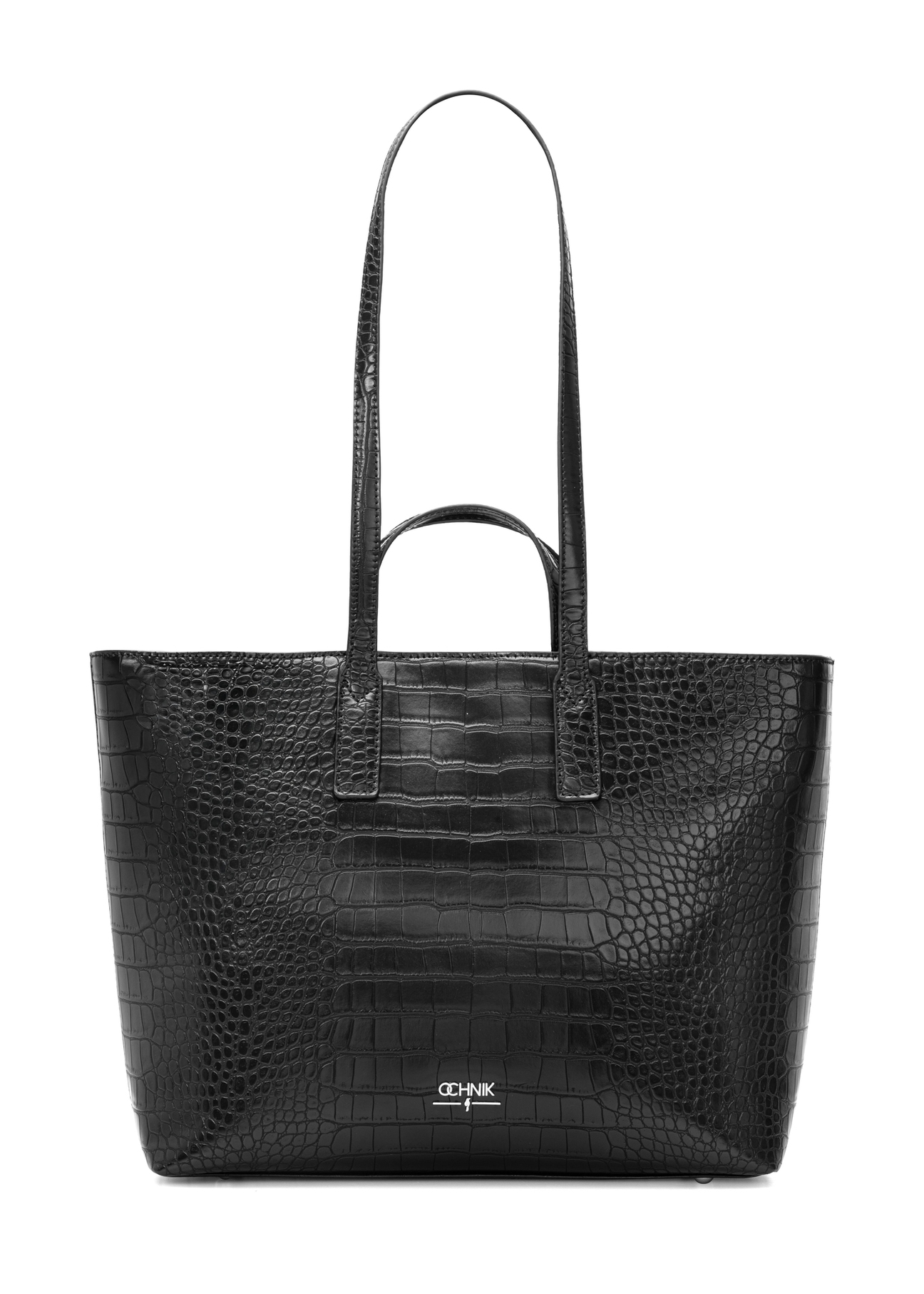 Czarna torebka damska shopper TOREC-1204-9G(W26), widok produktu z przodu na białym tle.