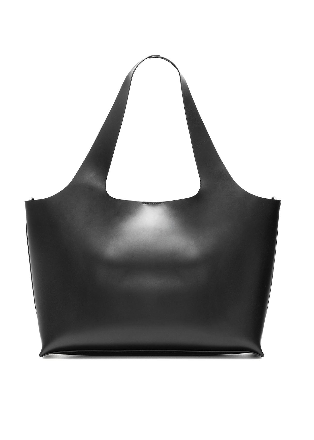 Czarna duża skórzana torebka shopper TORES-1140-99(Z25), widok produktu z tyłu na białym tle.