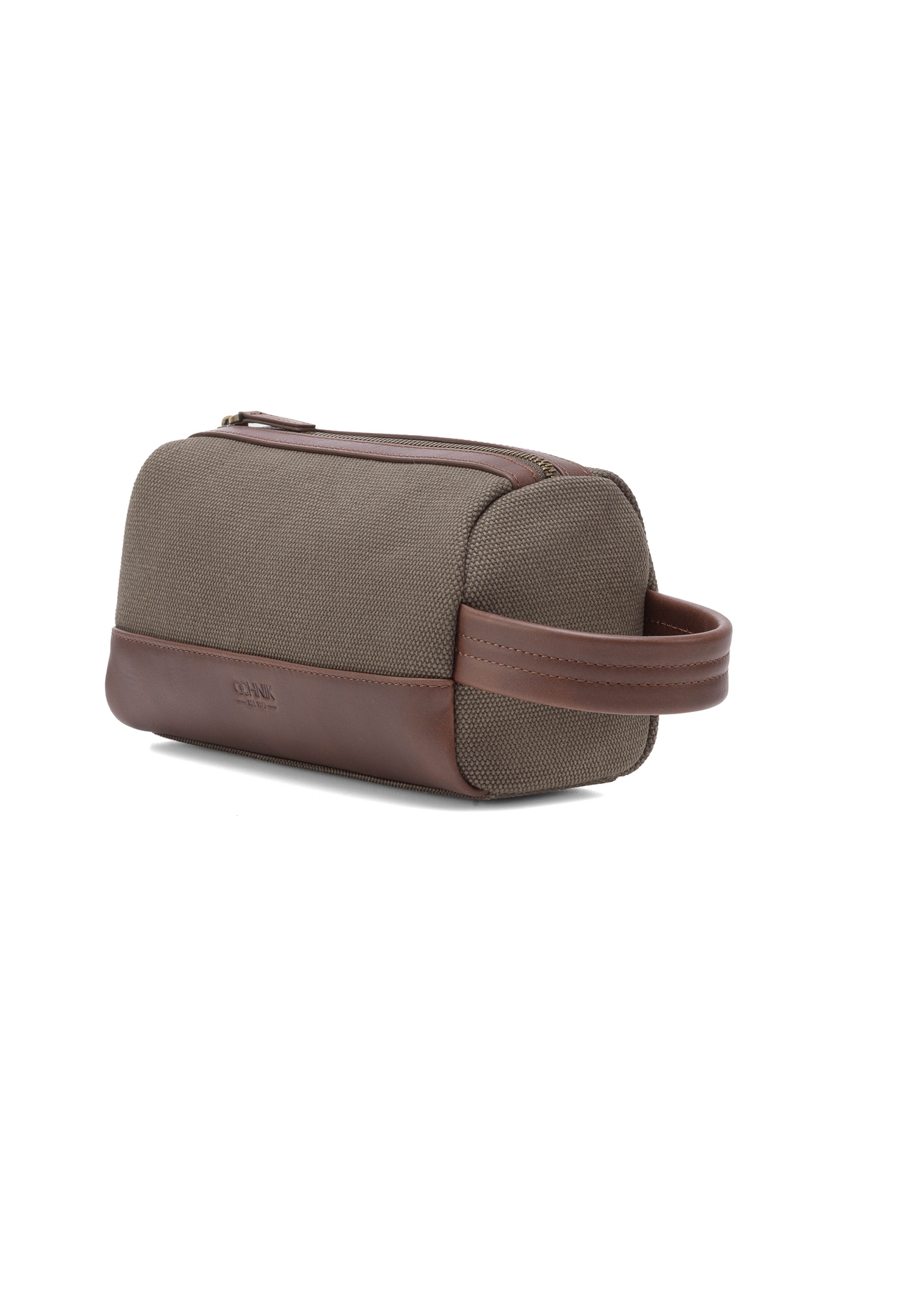 Kosmetyczka męska w kolorze khaki TORMN-0373-55(Z25), widok produktu skosem na białym tle.