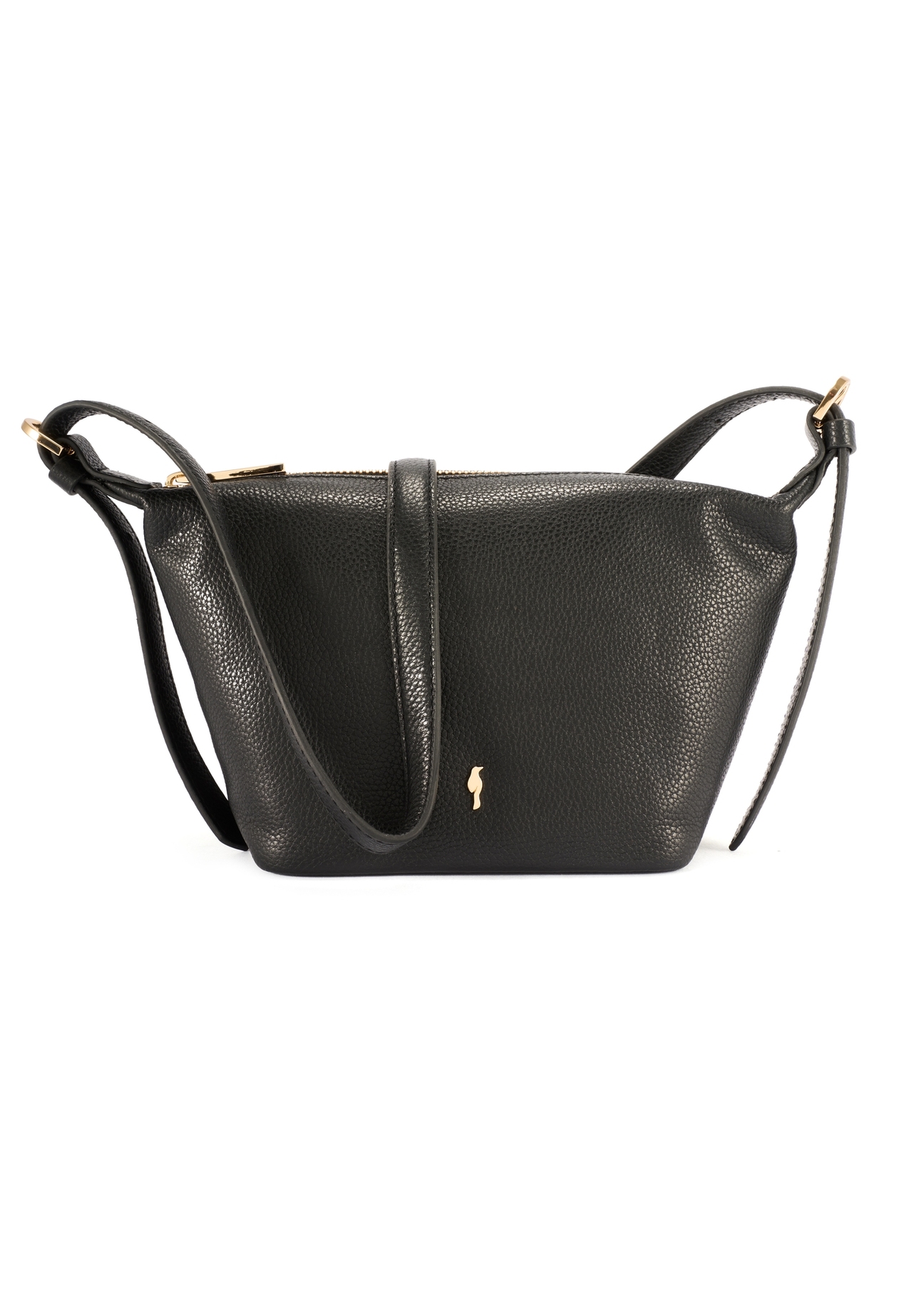 Czarna niewielka torebka ze skóry naturalnej TORES-1267-9I(W26), widok poduktu od przodu na białym tle.