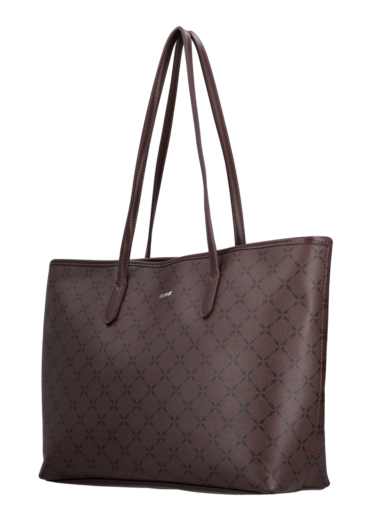 Sygnowana torebka damska shopper TOREC-1299-1P(Z26), widok produktu skosem na białym tle.