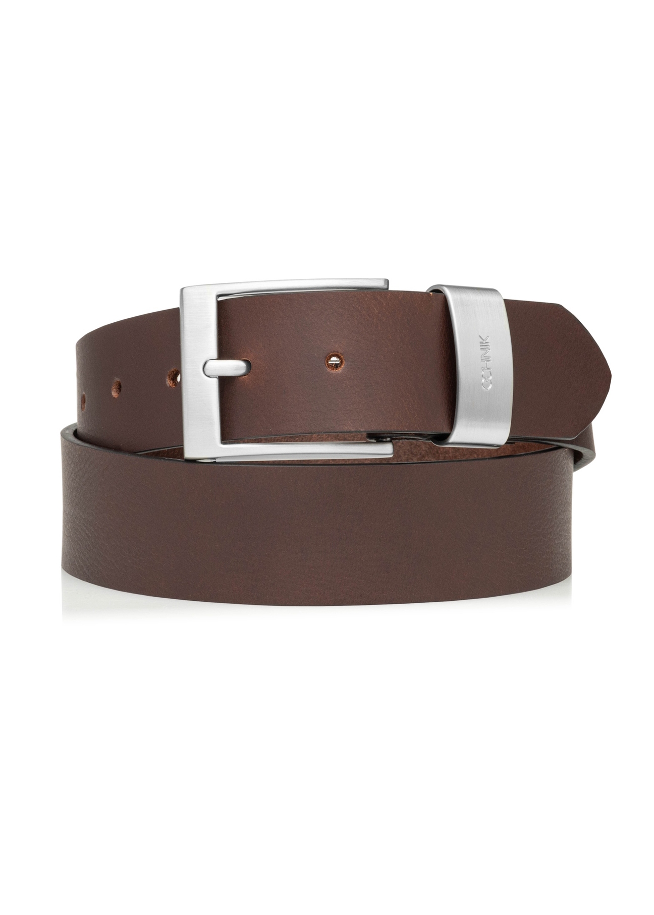 Skórzany pasek męski w kolorze brązowym PASMS-0163-1H(W26), widok produktu z przodu na białym tle.