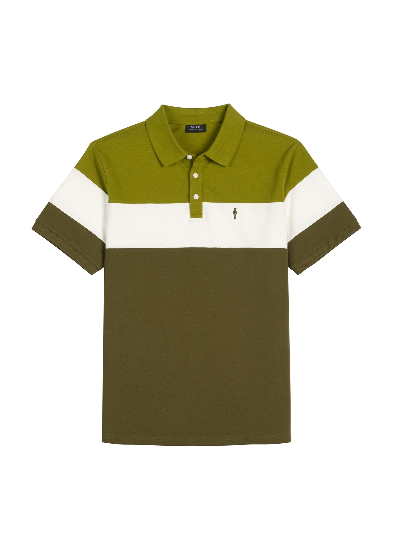 Zielona bawełniana koszulka polo męska POLMT-0087-8E(W26) - widok produktu z przodu, na białym tle. 