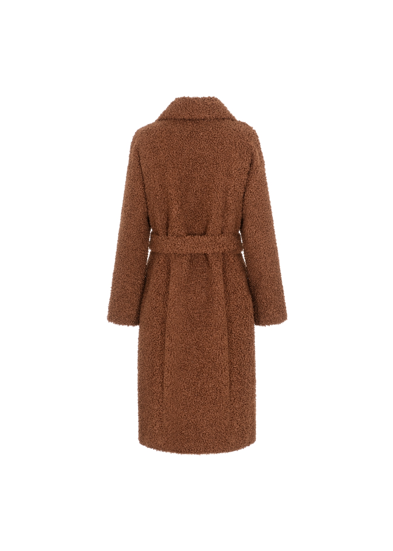 Długi brązowy płaszcz damski FUTDP-0010-89(Z21)-05