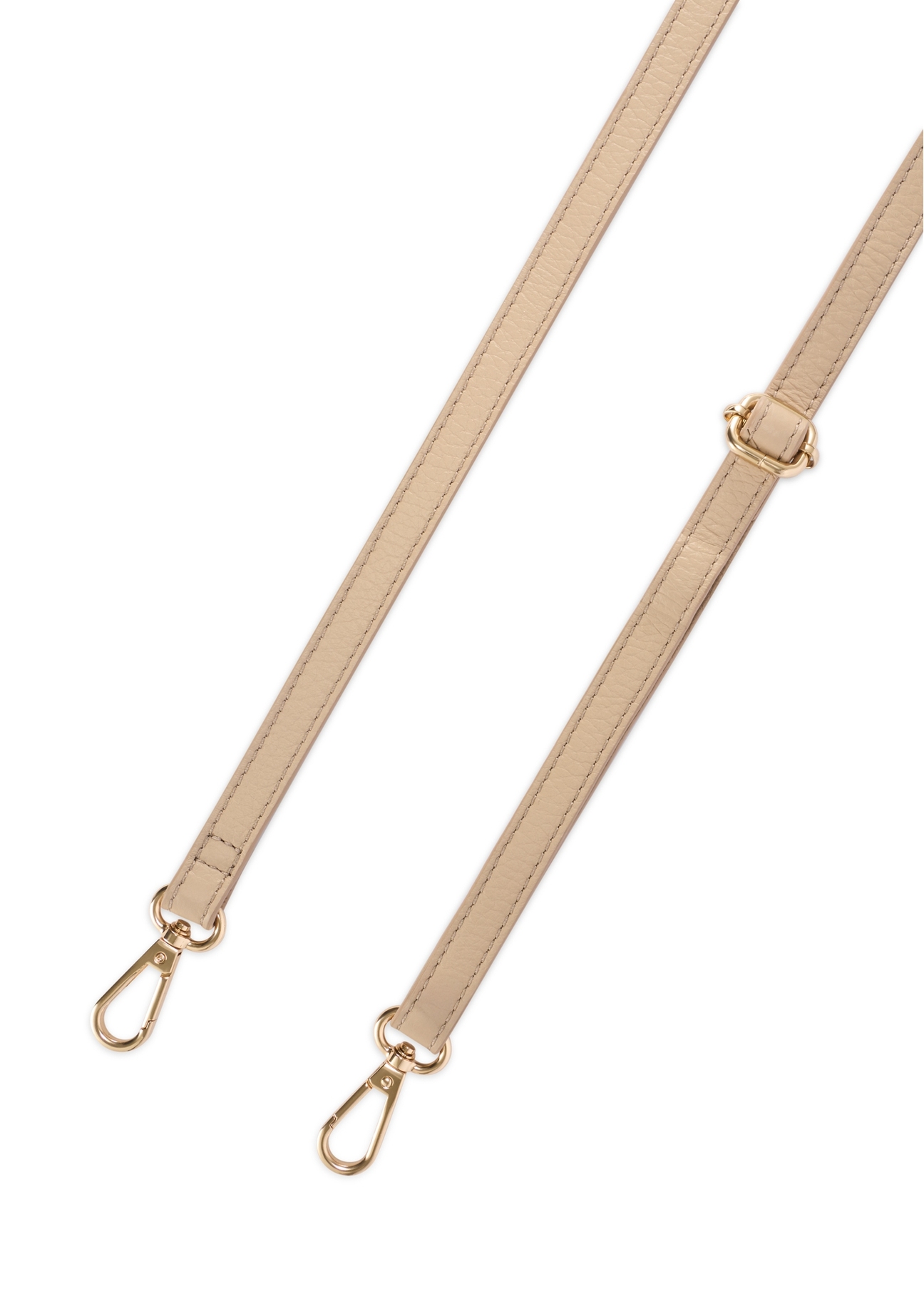 Beżowa skórzana torebka listonoszka damska TORES-0958E-1B(W26) - widok na paski, na białym tle.