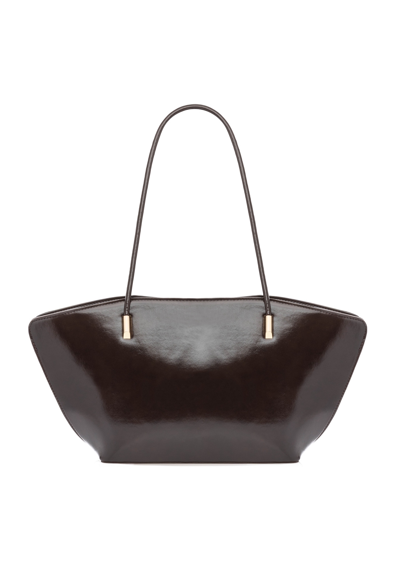 Brązowa torebka damska na ramię TOREC-1237-1I(W26), widok produktu z tyłu na białym tle.