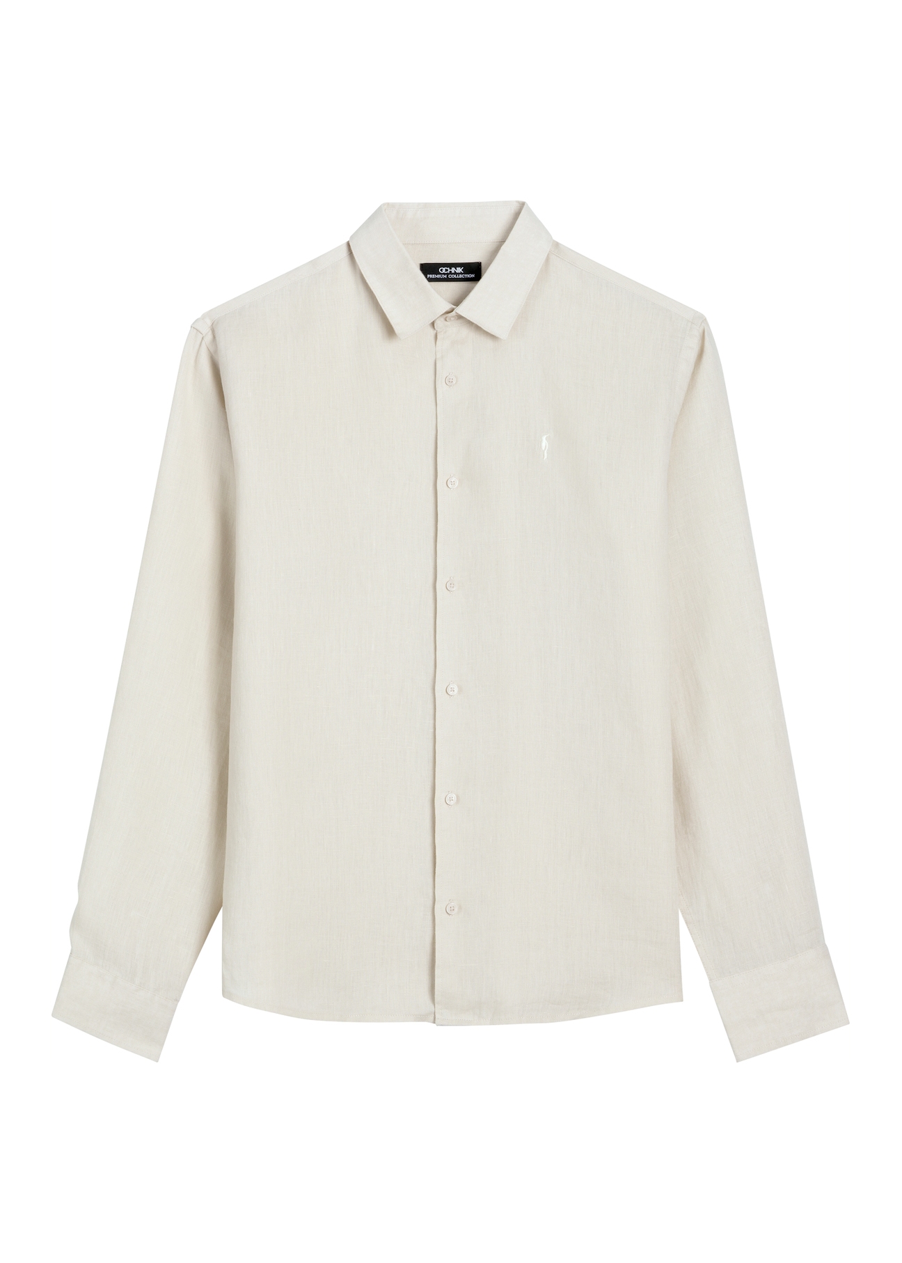 Beżowa lniana koszula męska KOSMT-0321A-1A(W26)