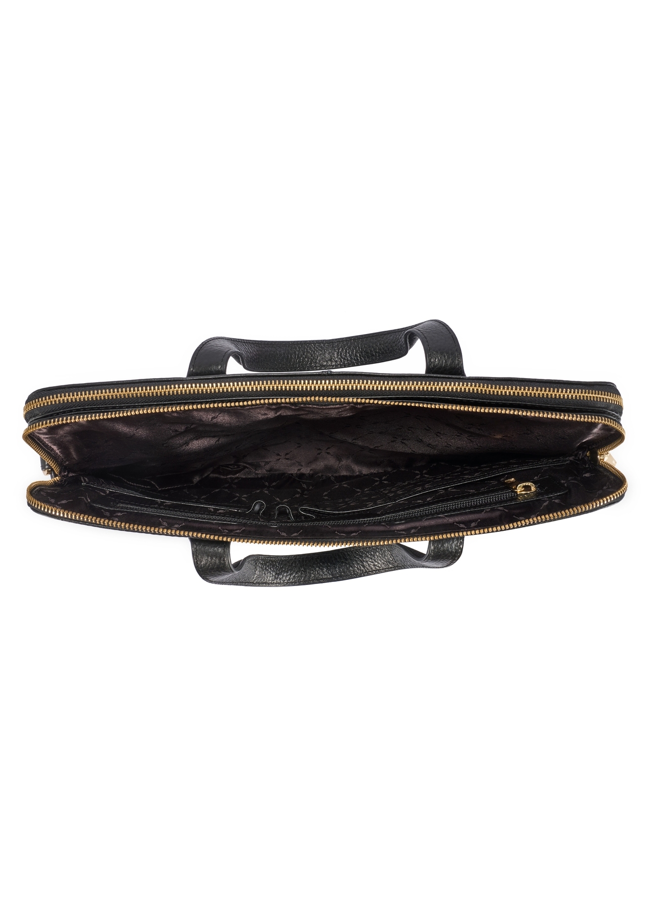 Czarna skórzana torba na laptopa TORES-1070A-99(W26), widok produktu w środku na białym tle.