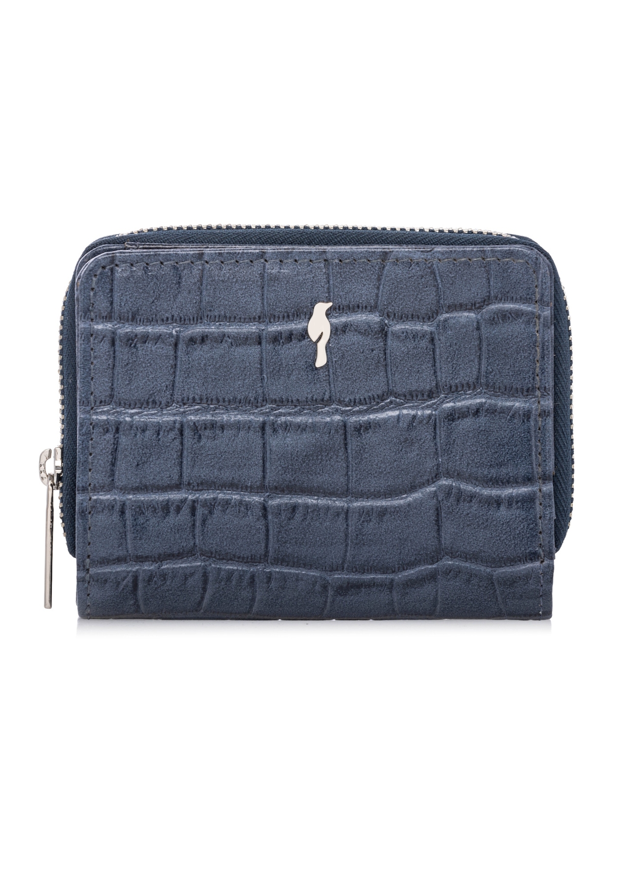 Granatowy portfel damski croco PORES-0888-7D(W26), widok produktu z przodu na białym tle.