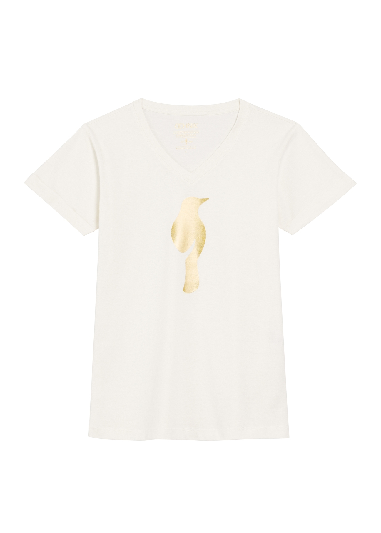 Kremowy t-shirt damski TSHDT-0149-12(Z25), widok produktu od przodu na białym tle.